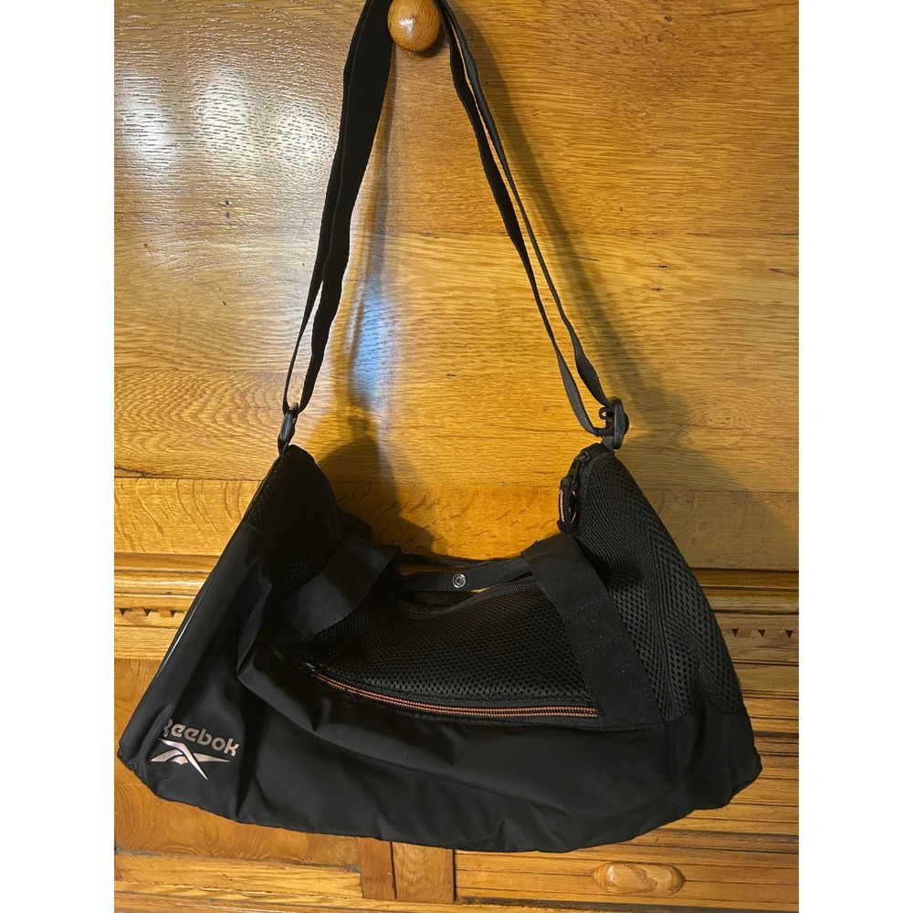 Reebok Black Mesh Gym Duffel Bag Adjustable Strap Travel Sport Gorpcore Utility